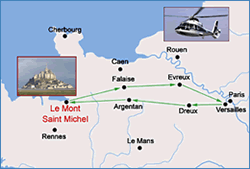 Plan de route : circuit en hélicoptère Le Mont Saint Michel en location chez AB Corporate Aviation